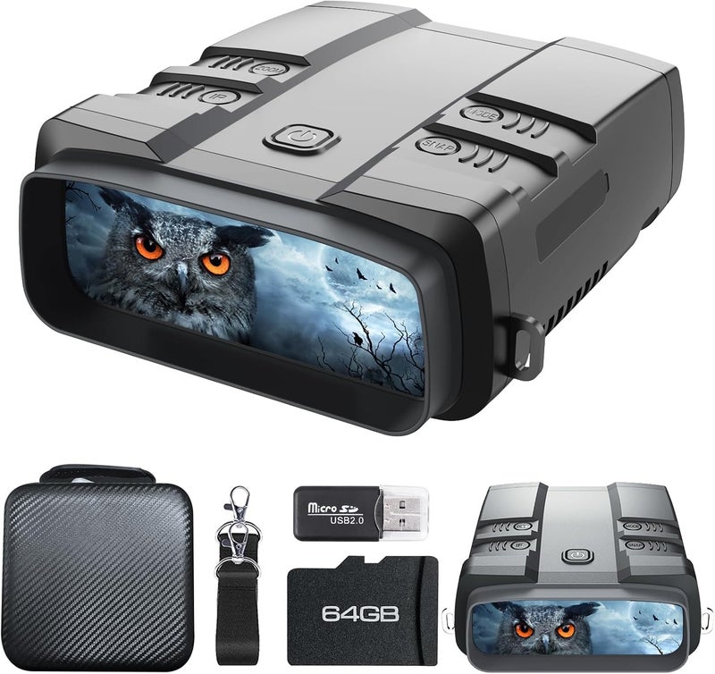 VABSCE Night Vision Goggles, True 4K Night Vision Binoculars, Built-in Powerful Focusable IR, 6000mAh Rechargeable Battery, Super Large Display, Long Viewing Range, Free 64GB Card (Silver 4k Pro) - Image 1